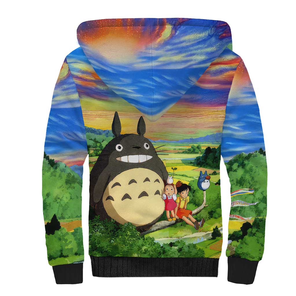Trippy My Neighbor Totoro Studio Ghibli Sherpa Hoodie Anime  Mix Oil Paint Trippy Style