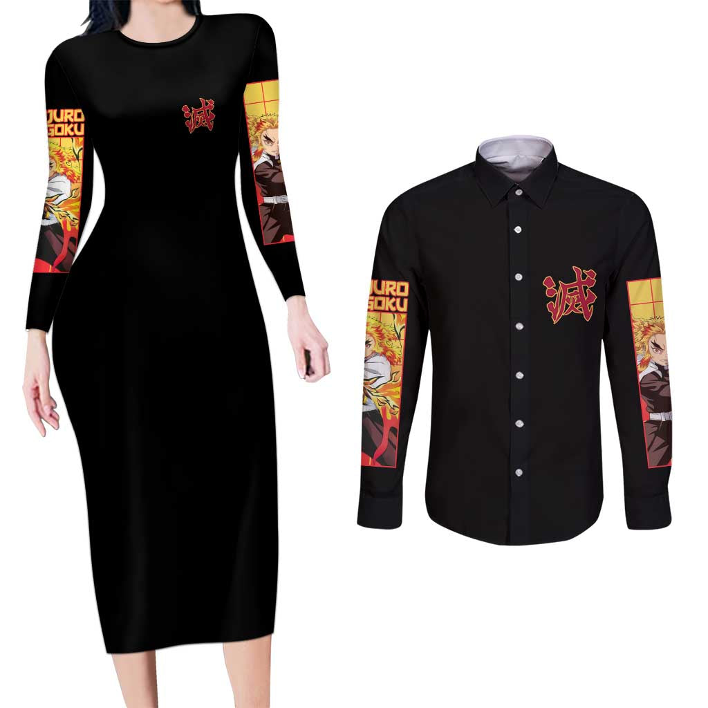 Kyojuro Rengoku V3 Demon Slayer Couples Matching Long Sleeve Bodycon Dress and Long Sleeve Button Shirt Anime Style