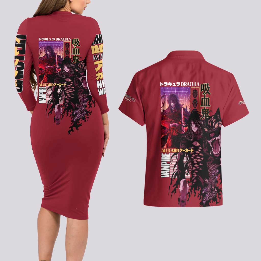 Alucard Hellsing Couples Matching Long Sleeve Bodycon Dress and Hawaiian Shirt Anime Style