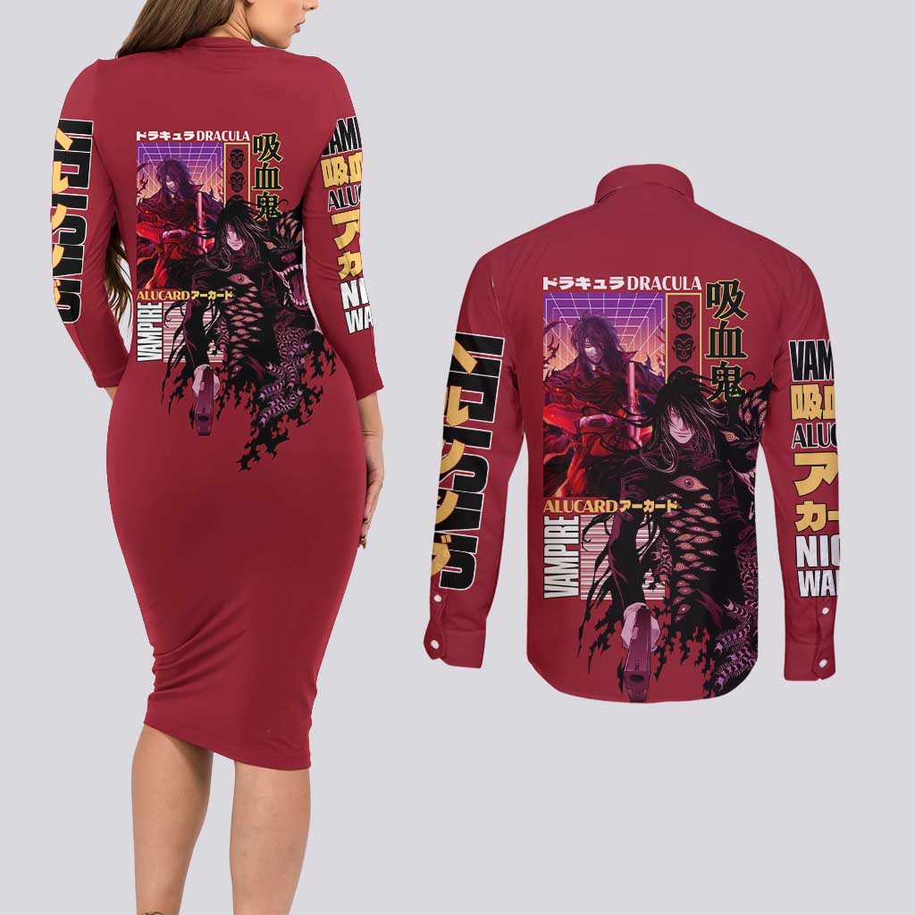 Alucard Hellsing Couples Matching Long Sleeve Bodycon Dress and Long Sleeve Button Shirt Anime Style