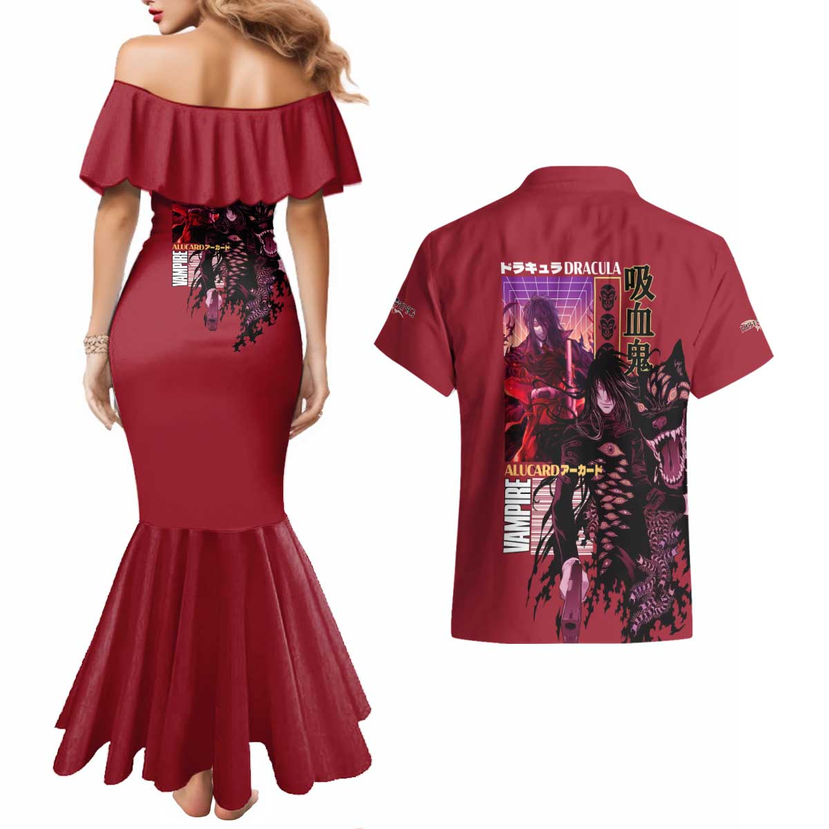 Alucard Hellsing Couples Matching Mermaid Dress and Hawaiian Shirt Anime Style