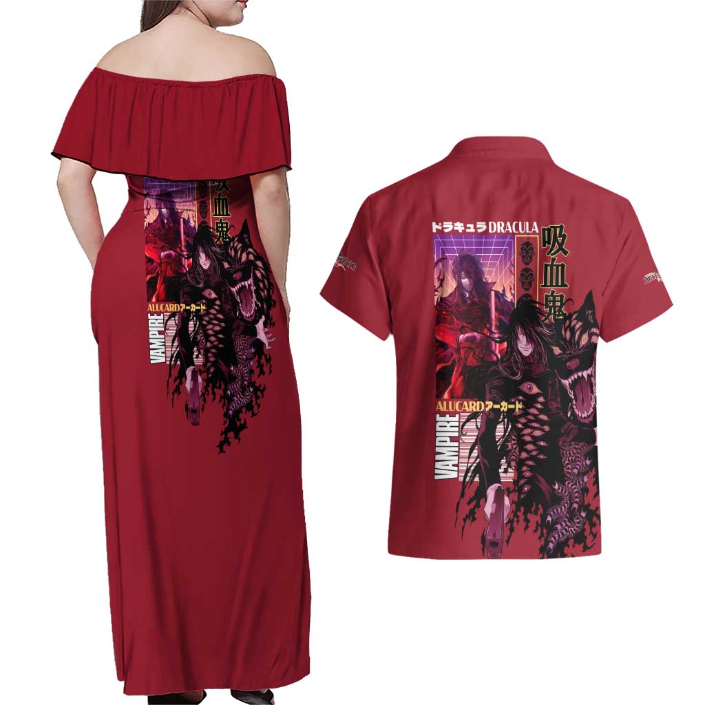 Alucard Hellsing Couples Matching Off Shoulder Maxi Dress and Hawaiian Shirt Anime Style