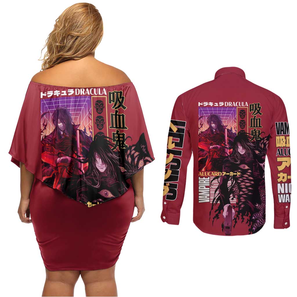Alucard Hellsing Couples Matching Off Shoulder Short Dress and Long Sleeve Button Shirt Anime Style