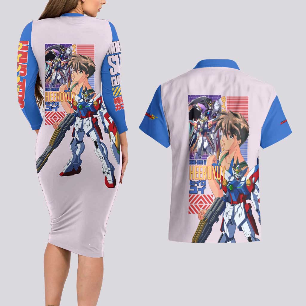Heero Yuya x Wing Zero Gundam Wing Endless Waltz Couples Matching Long Sleeve Bodycon Dress and Hawaiian Shirt Anime Style