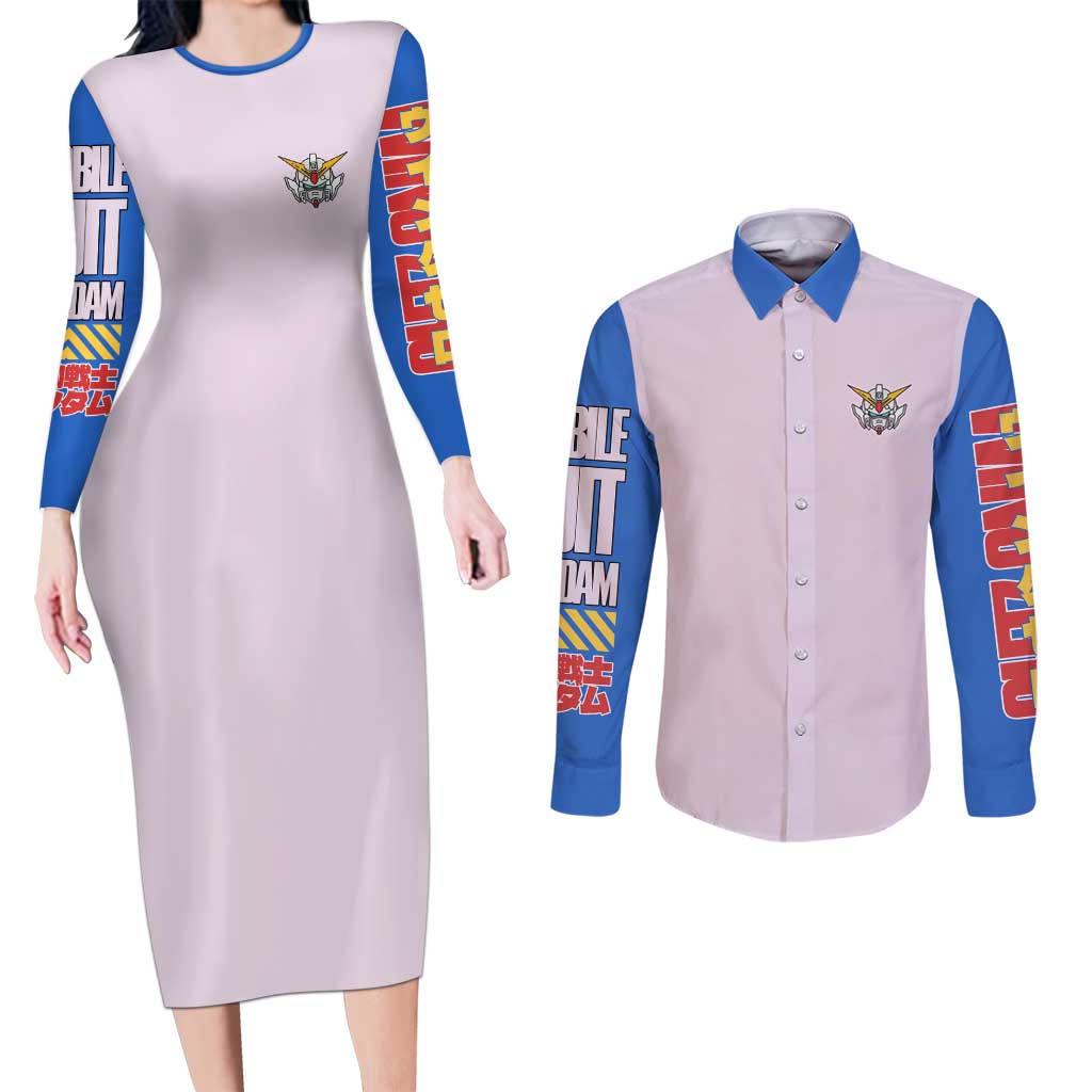 Heero Yuya x Wing Zero Gundam Wing Endless Waltz Couples Matching Long Sleeve Bodycon Dress and Long Sleeve Button Shirt Anime Style