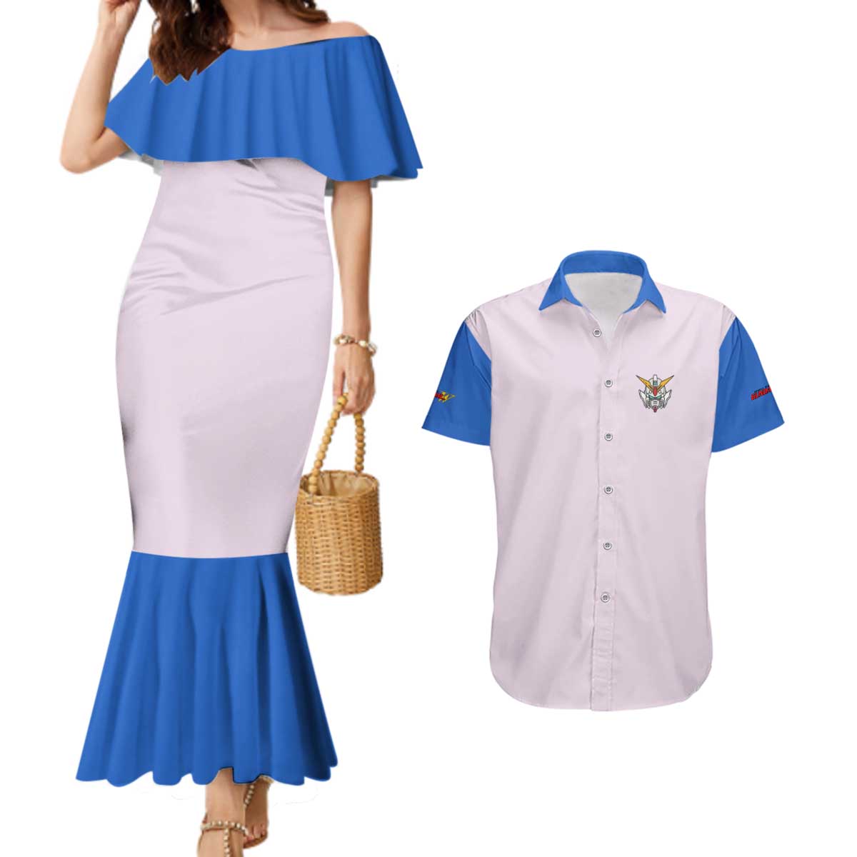Heero Yuya x Wing Zero Gundam Wing Endless Waltz Couples Matching Mermaid Dress and Hawaiian Shirt Anime Style
