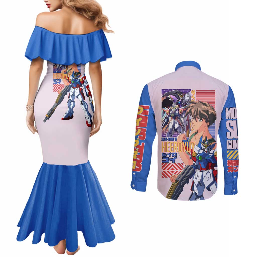 Heero Yuya x Wing Zero Gundam Wing Endless Waltz Couples Matching Mermaid Dress and Long Sleeve Button Shirt Anime Style