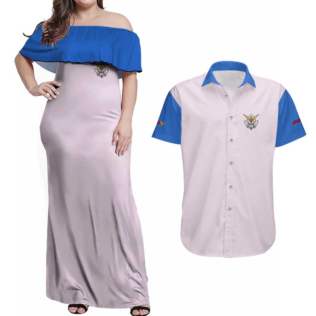 Heero Yuya x Wing Zero Gundam Wing Endless Waltz Couples Matching Off Shoulder Maxi Dress and Hawaiian Shirt Anime Style