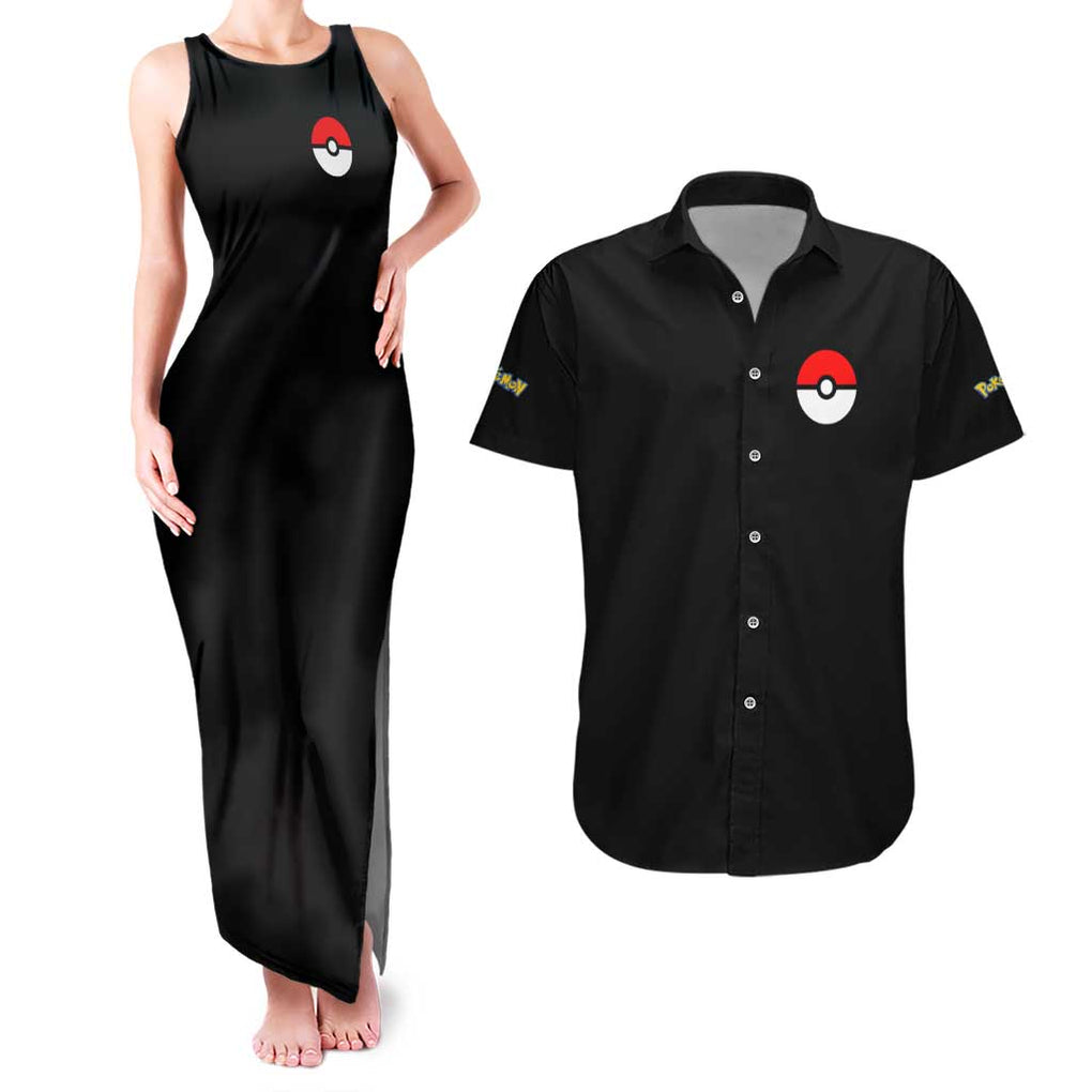 Charizard Poke Couples Matching Tank Maxi Dress and Hawaiian Shirt Anime Style