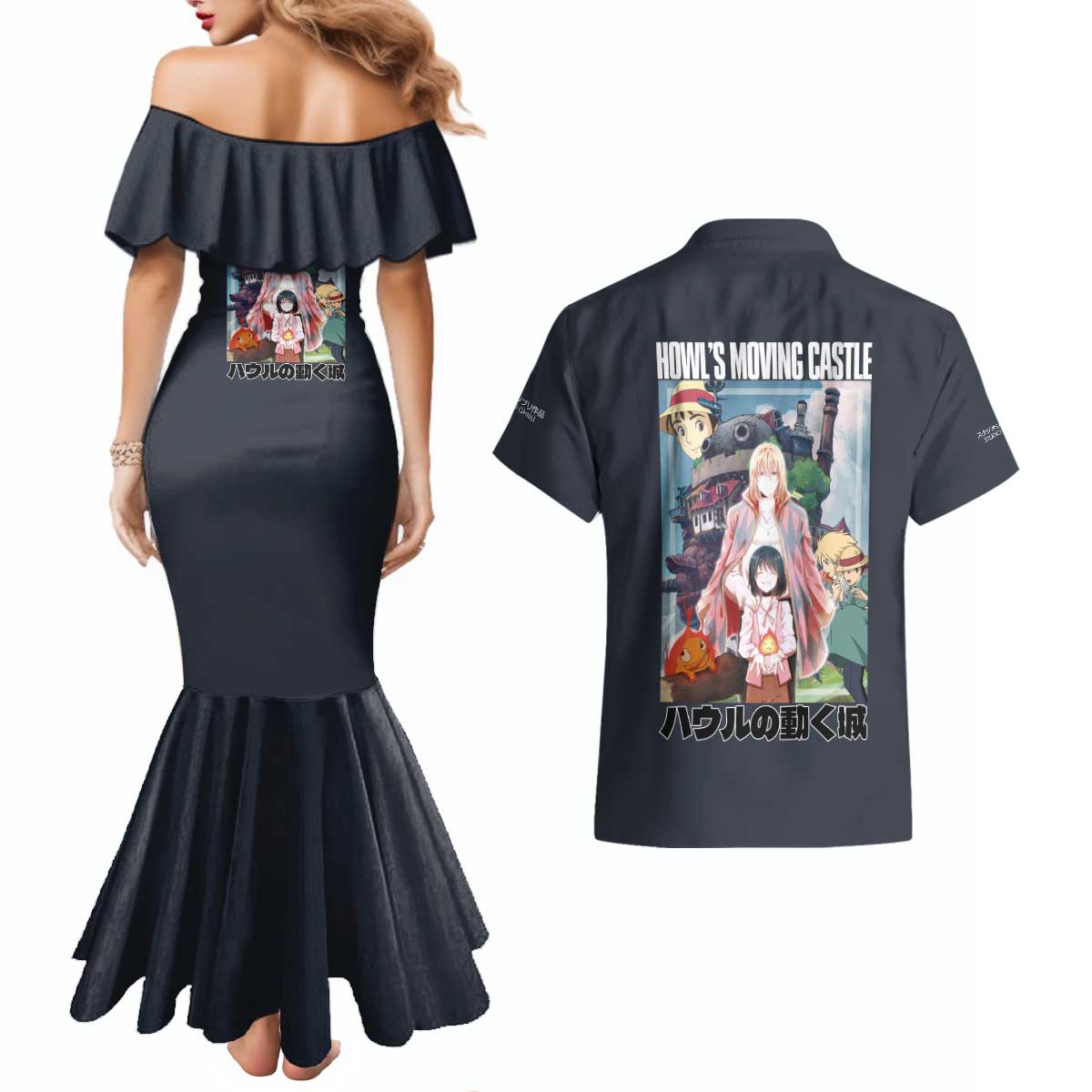 Howl’s Moving Castle Studio Ghibli Couples Matching Mermaid Dress and Hawaiian Shirt Anime Style
