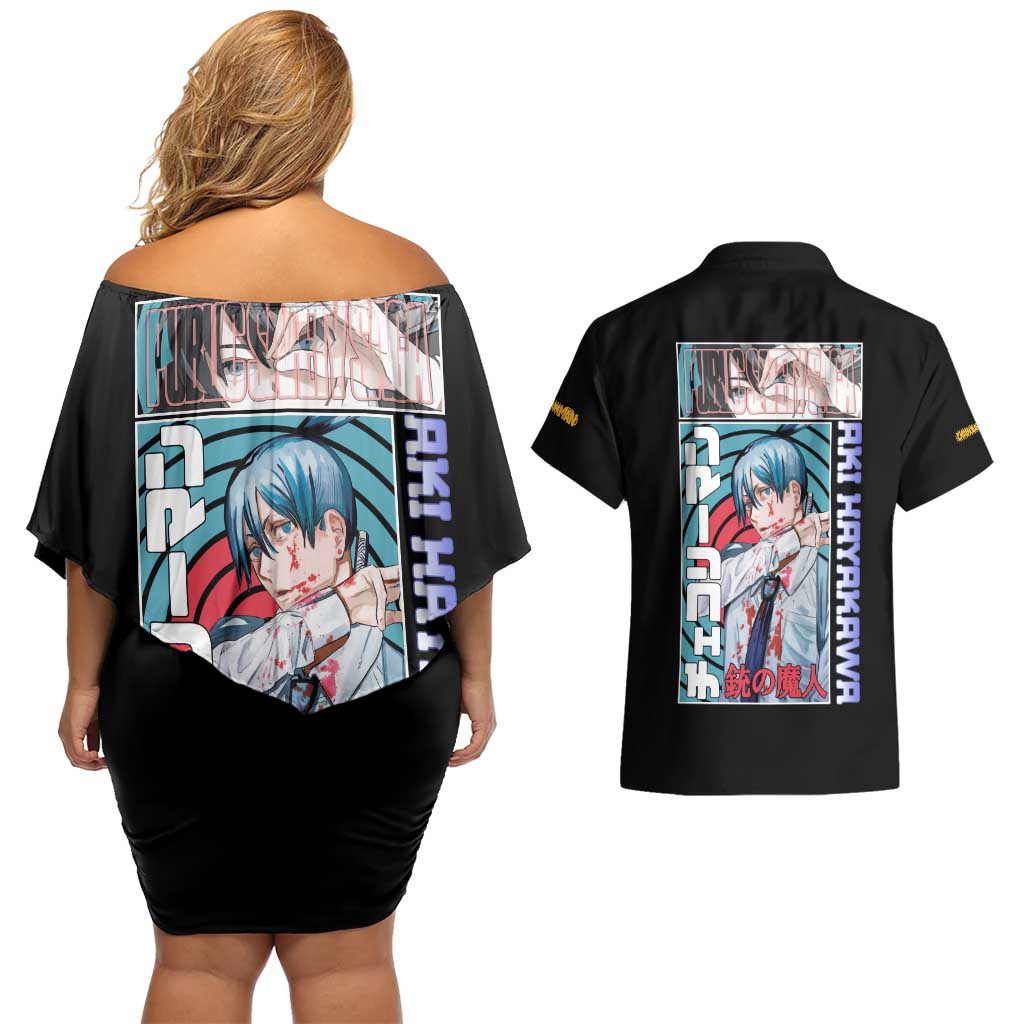 Aki Hayakawa -  Chainsaw Man Couples Matching Off Shoulder Short Dress and Hawaiian Shirt Japan Anime Style TS04