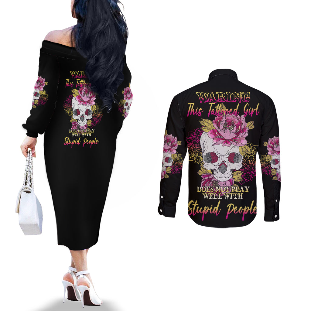 warning-this-tattooed-girl-couples-matching-off-the-shoulder-long-sleeve-dress-and-long-sleeve-button-shirt
