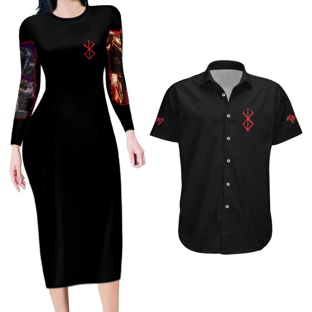 Guts V4 Berserk Couples Matching Long Sleeve Bodycon Dress and Hawaiian Shirt Anime Style