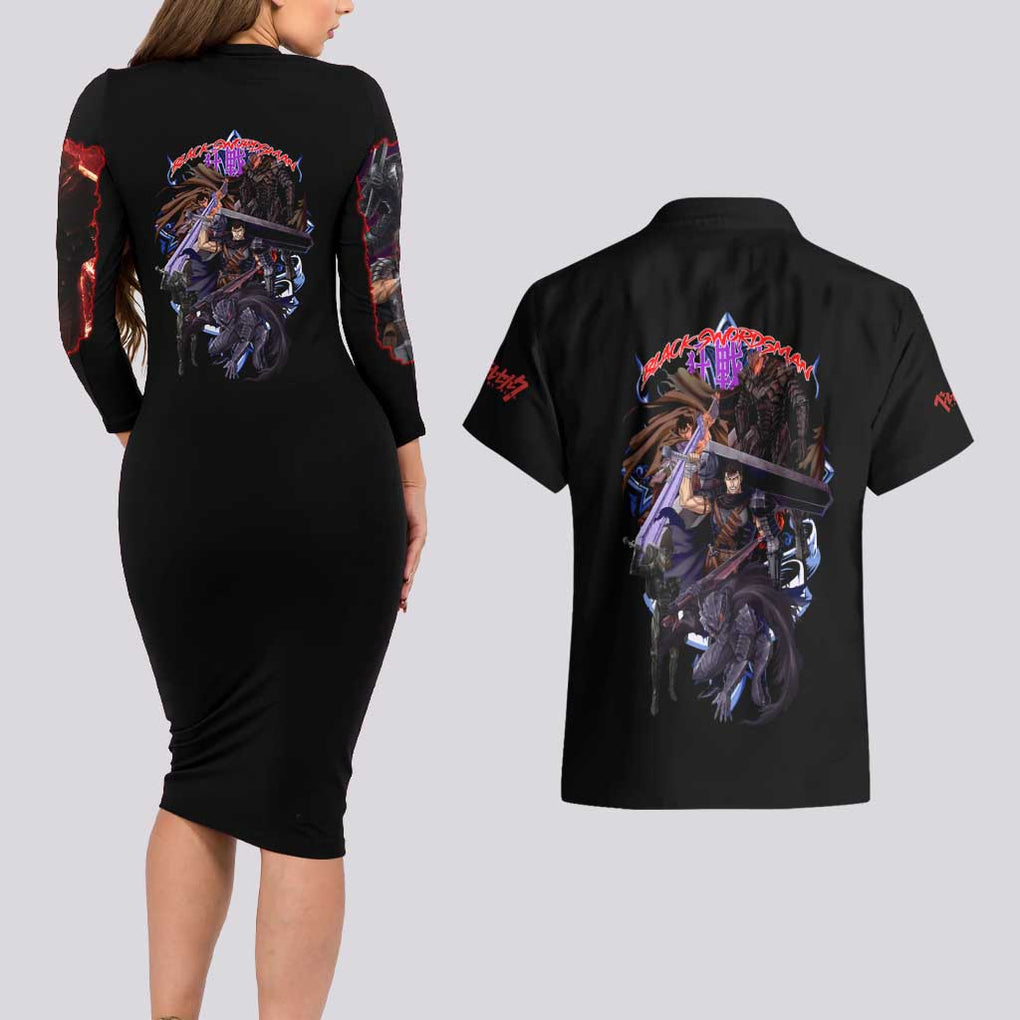 Guts V4 Berserk Couples Matching Long Sleeve Bodycon Dress and Hawaiian Shirt Anime Style