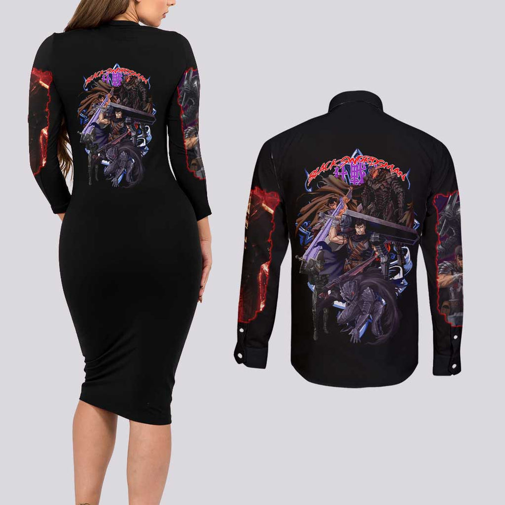 Guts V4 Berserk Couples Matching Long Sleeve Bodycon Dress and Long Sleeve Button Shirt Anime Style