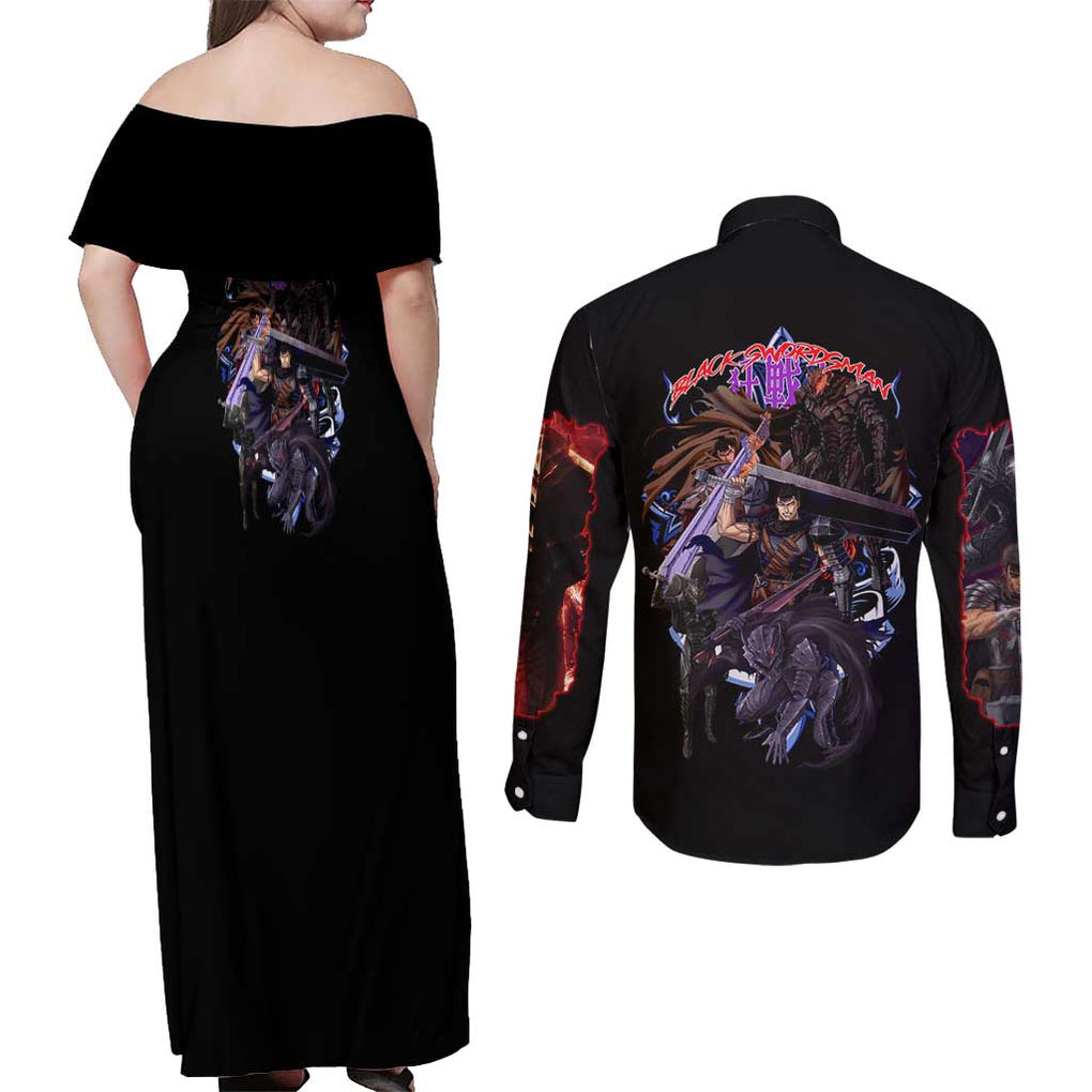 Guts V4 Berserk Couples Matching Off Shoulder Maxi Dress and Long Sleeve Button Shirt Anime Style