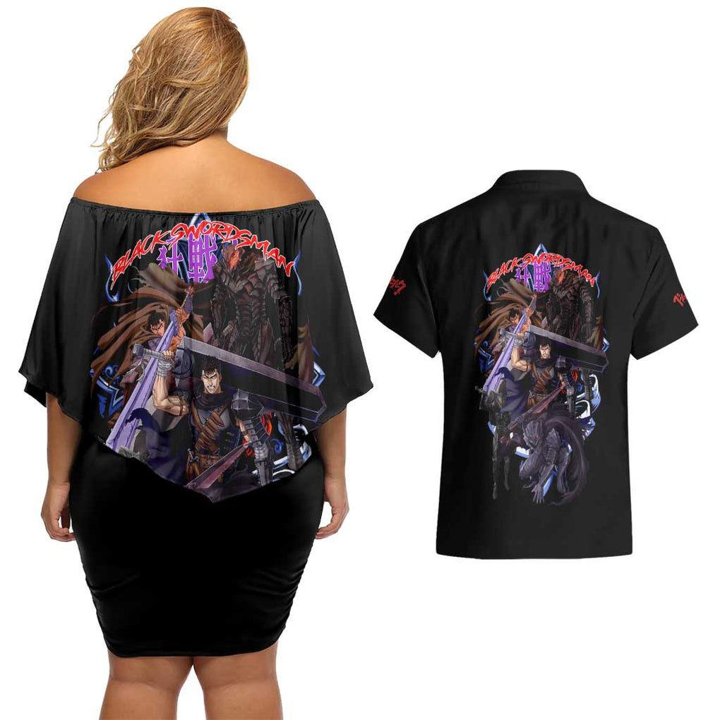 Guts V4 Berserk Couples Matching Off Shoulder Short Dress and Hawaiian Shirt Anime Style