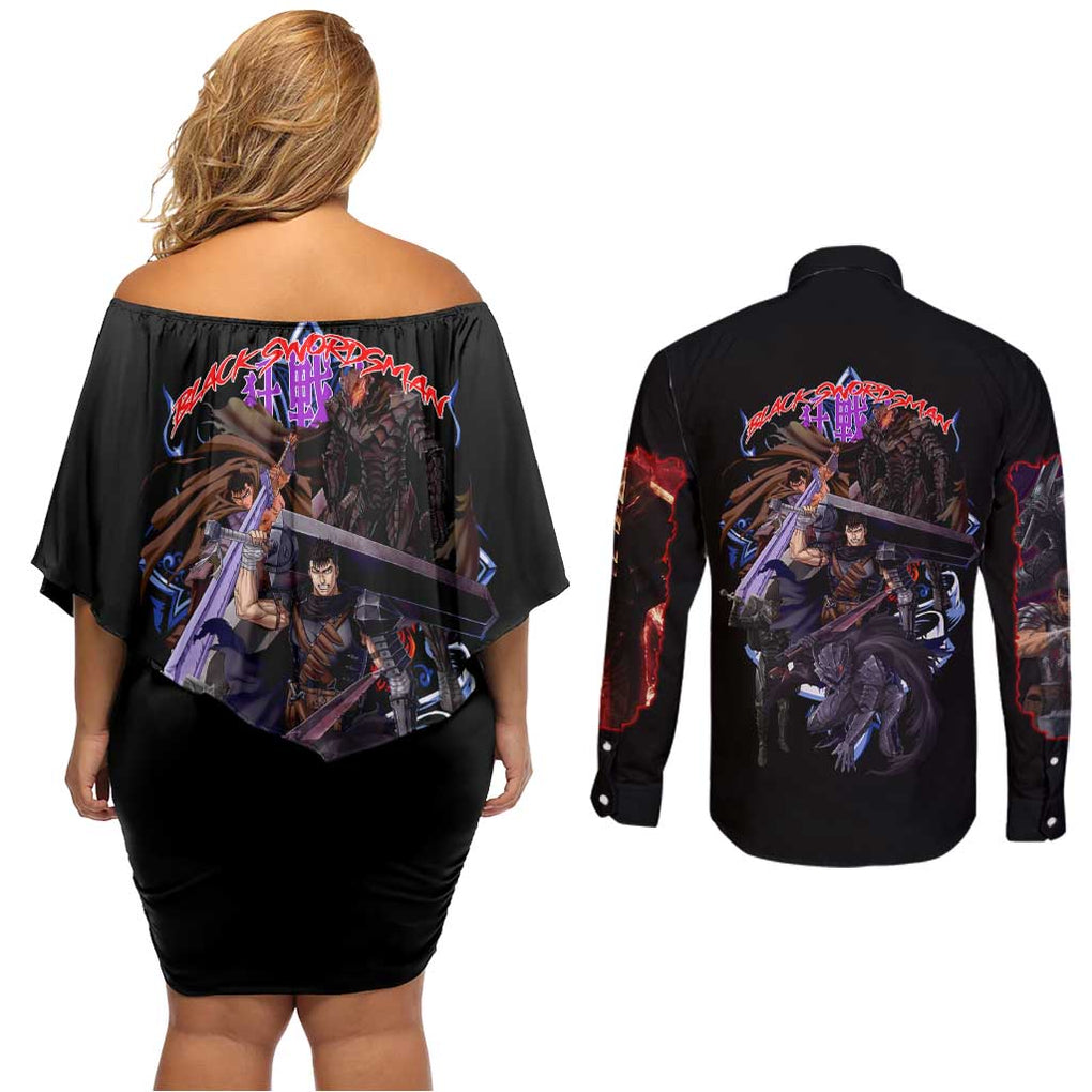 Guts V4 Berserk Couples Matching Off Shoulder Short Dress and Long Sleeve Button Shirt Anime Style