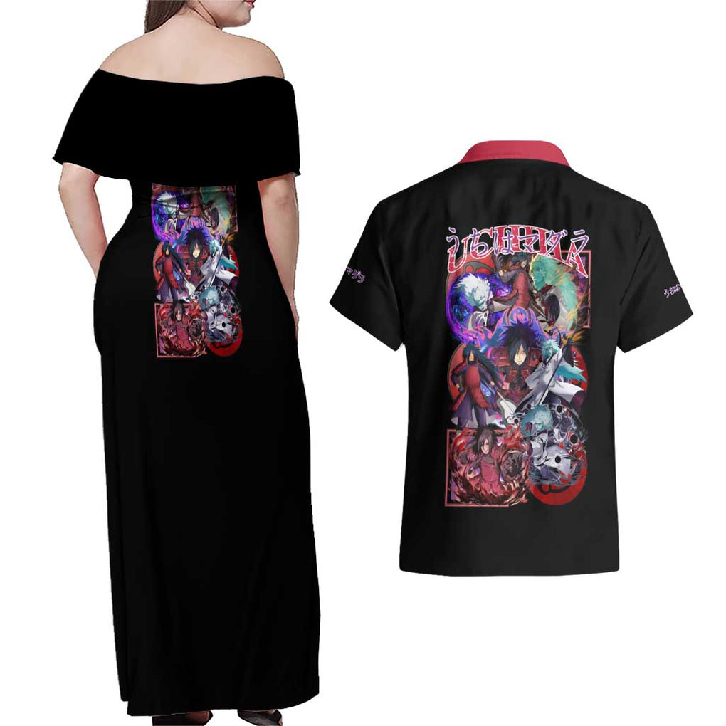 Uchiha Madara V3 Naruto Couples Matching Off Shoulder Maxi Dress and Hawaiian Shirt Anime Style