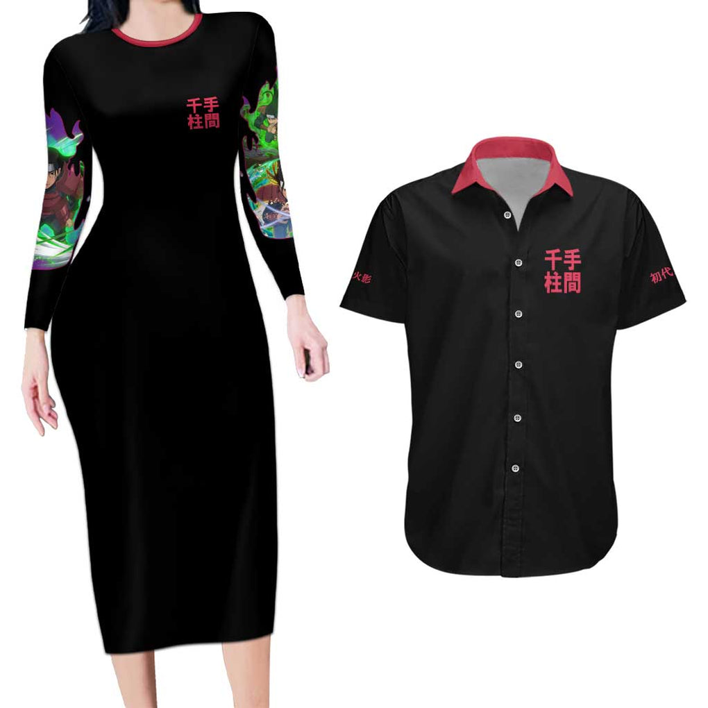 Hashirama Senju V3 Naruto Couples Matching Long Sleeve Bodycon Dress and Hawaiian Shirt Anime Style