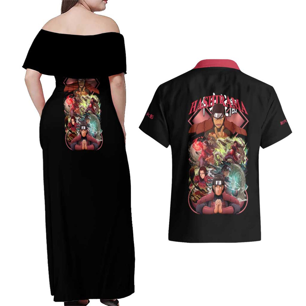 Hashirama Senju V3 Naruto Couples Matching Off Shoulder Maxi Dress and Hawaiian Shirt Anime Style