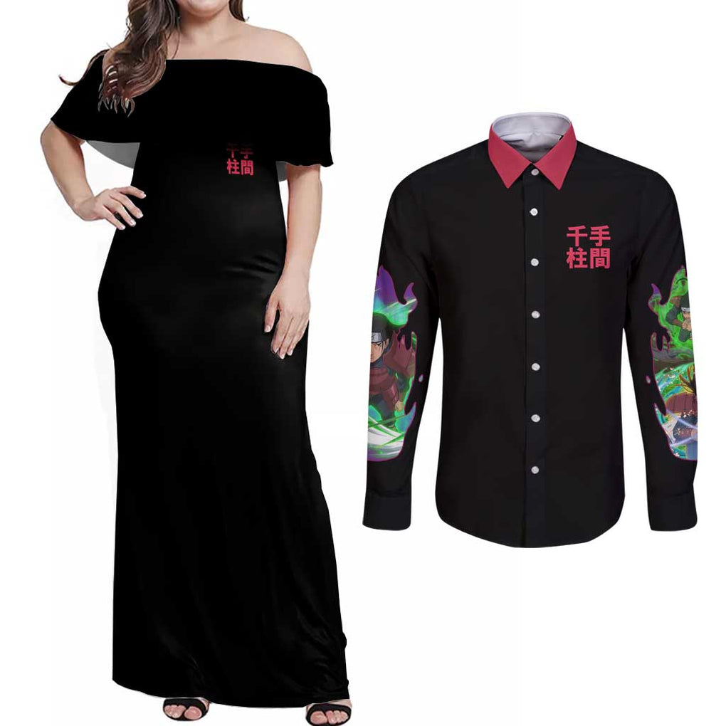 Hashirama Senju V3 Naruto Couples Matching Off Shoulder Maxi Dress and Long Sleeve Button Shirt Anime Style