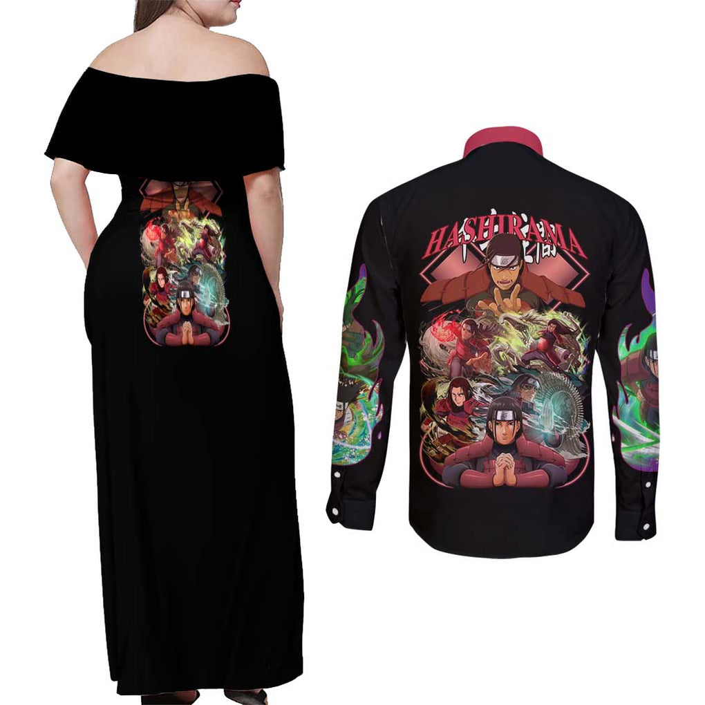 Hashirama Senju V3 Naruto Couples Matching Off Shoulder Maxi Dress and Long Sleeve Button Shirt Anime Style