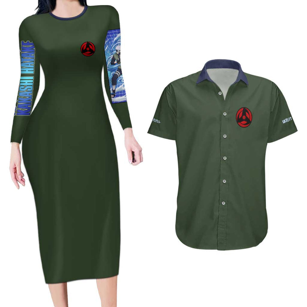 Hatake Kakashi V2 Naruto Couples Matching Long Sleeve Bodycon Dress and Hawaiian Shirt Anime Style