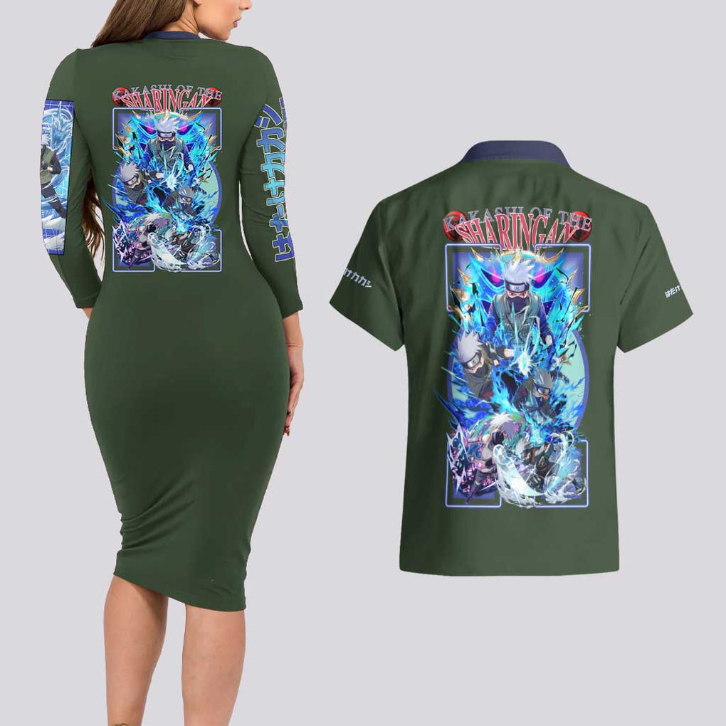 Hatake Kakashi V2 Naruto Couples Matching Long Sleeve Bodycon Dress and Hawaiian Shirt Anime Style
