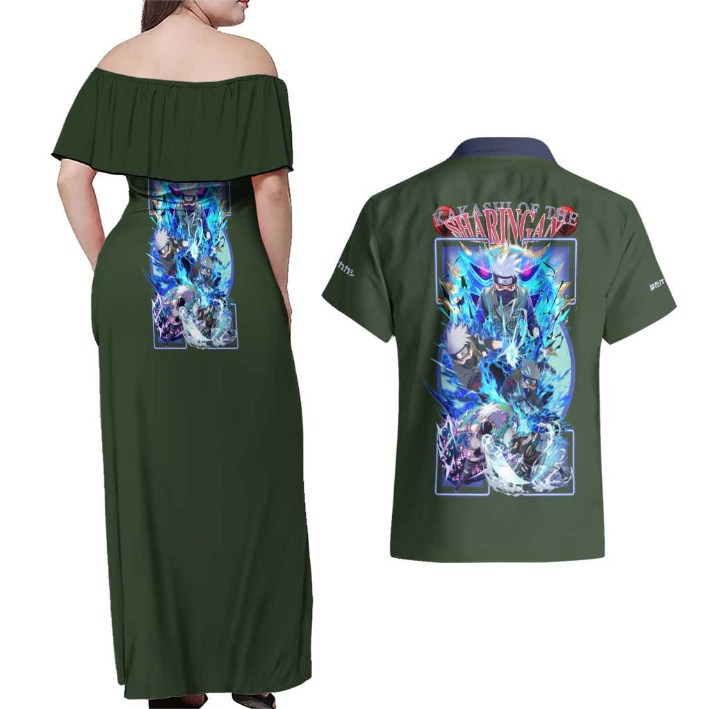 Hatake Kakashi V2 Naruto Couples Matching Off Shoulder Maxi Dress and Hawaiian Shirt Anime Style