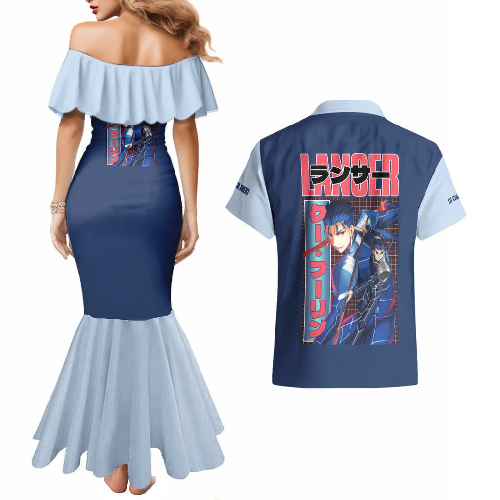 Lancer Fate Stay Night Unlimited Blade Works Couples Matching Mermaid Dress and Hawaiian Shirt Anime Style