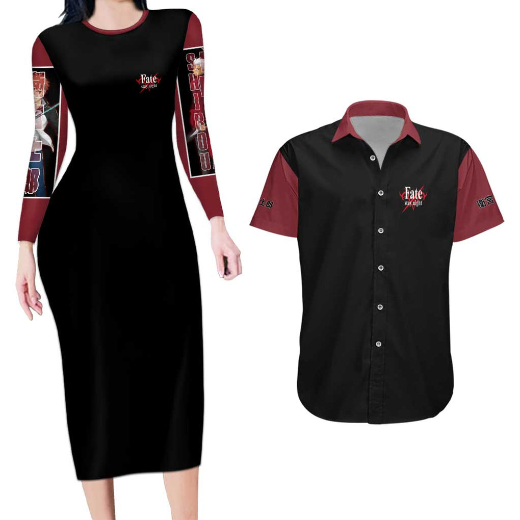 Archer x Emiya Fate Stay Night Unlimited Blade Works Couples Matching Long Sleeve Bodycon Dress and Hawaiian Shirt Anime Style