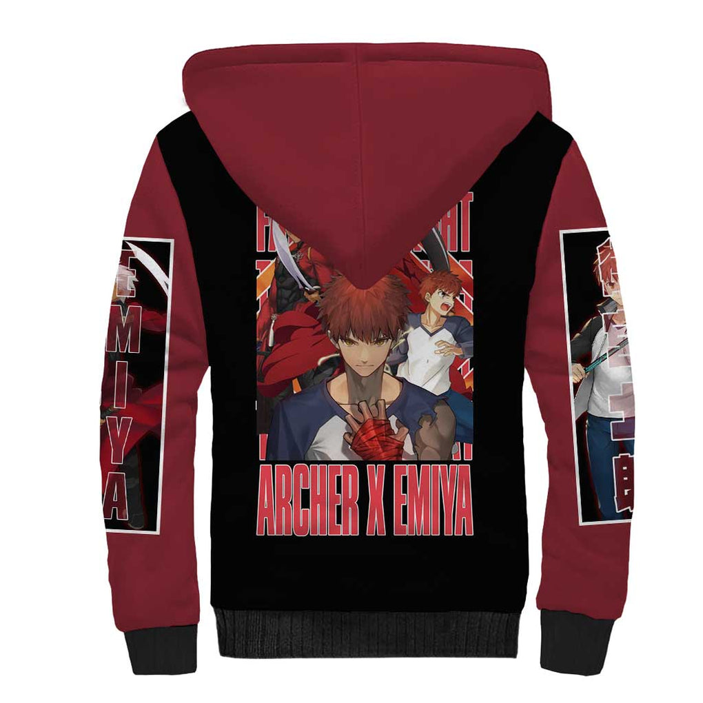 Archer x Emiya Fate Stay Night Unlimited Blade Works Sherpa Hoodie Anime Style