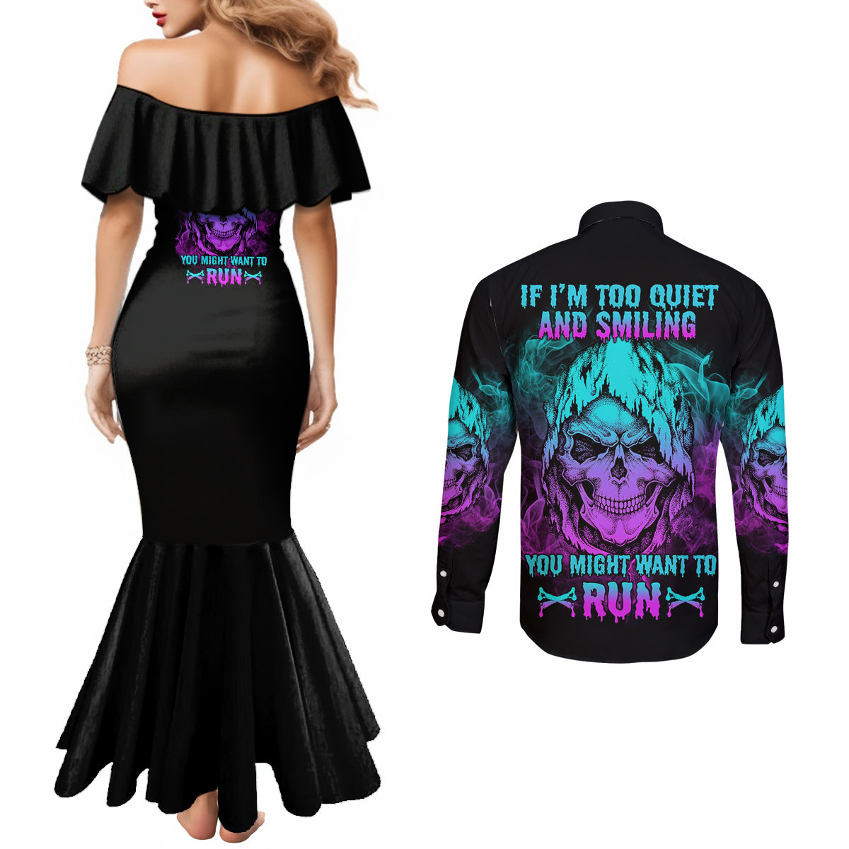 if-im-too-quiet-and-smiling-couples-matching-mermaid-dress-and-long-sleeve-button-shirt
