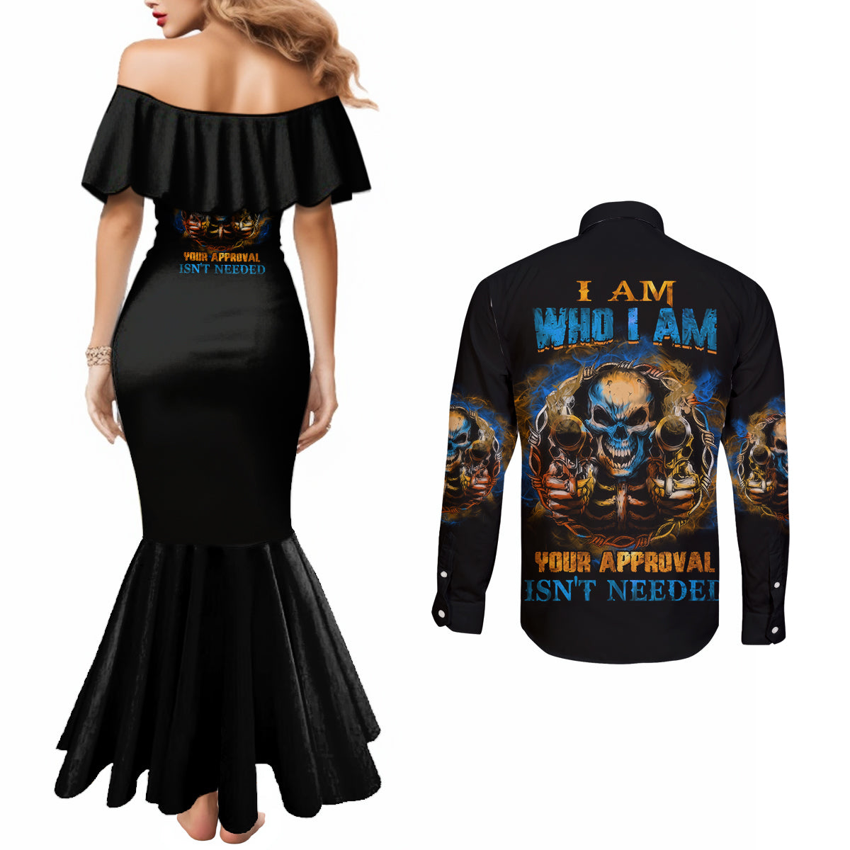 i-am-who-i-am-couples-matching-mermaid-dress-and-long-sleeve-button-shirt