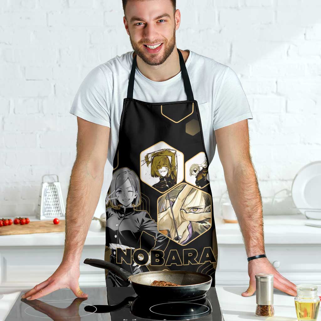 Nobara Kugisaki Jujutsu Kaisen Gold Hexagon Design Apron with Confident Expressions and Manga Style Art - The Mazicc