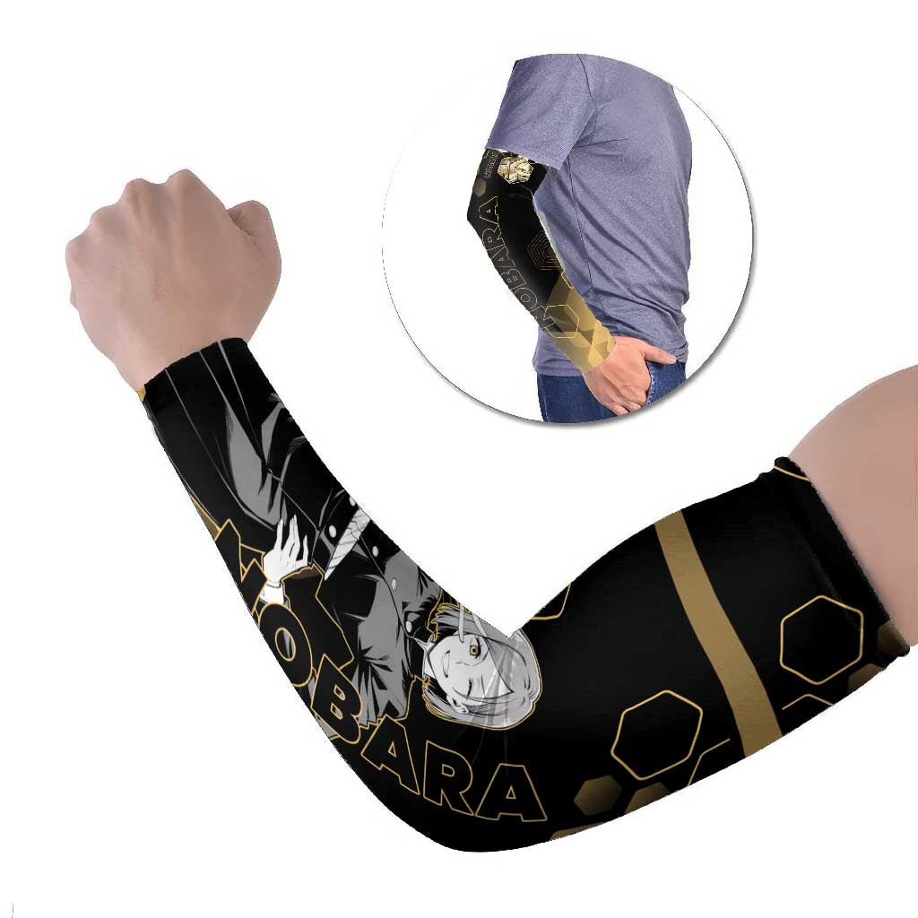 Nobara Kugisaki Jujutsu Kaisen Gold Hexagon Design Arm Sleeves with Confident Expressions and Manga Style Art - The Mazicc