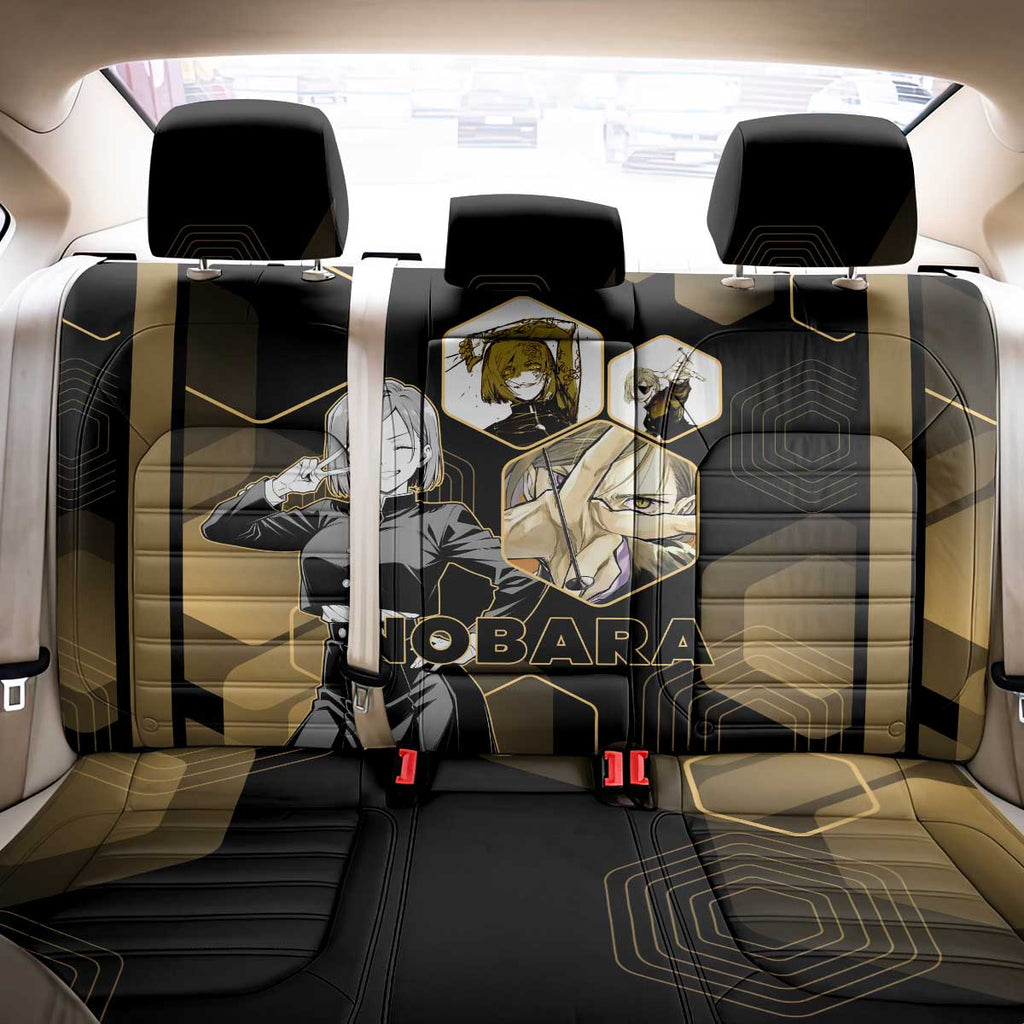 Nobara Kugisaki Jujutsu Kaisen Gold Hexagon Design Back Car Seat Cover with Confident Expressions and Manga Style Art - The Mazicc