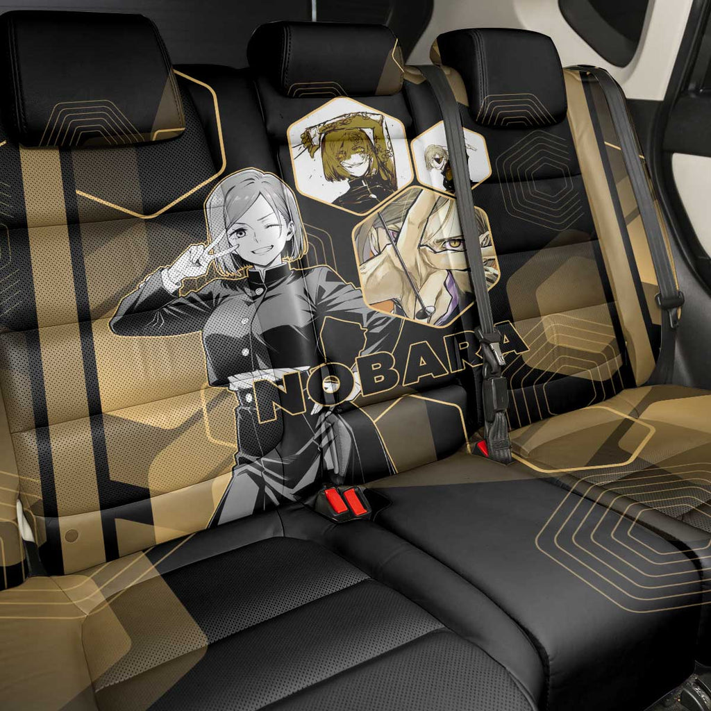 Nobara Kugisaki Jujutsu Kaisen Gold Hexagon Design Back Car Seat Cover with Confident Expressions and Manga Style Art - The Mazicc