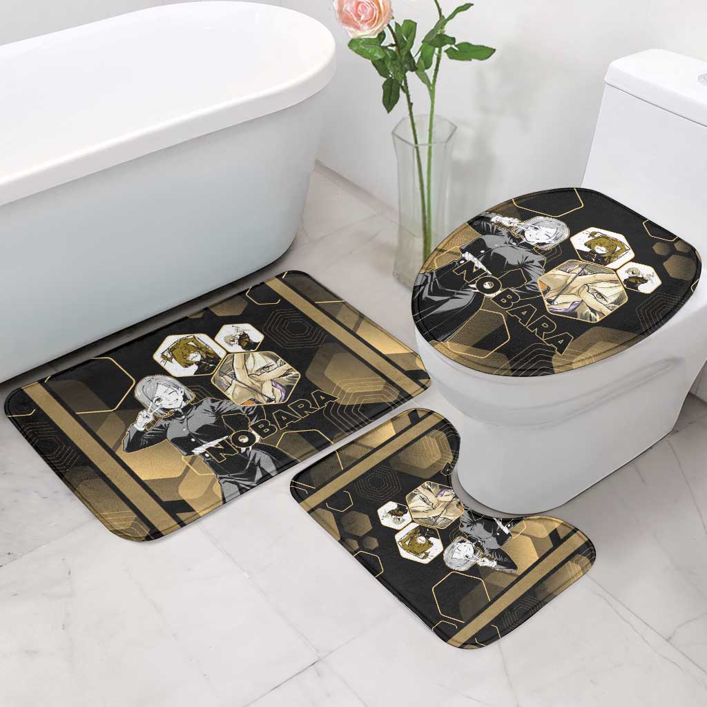 Nobara Kugisaki Jujutsu Kaisen Gold Hexagon Design Bathroom Set with Confident Expressions and Manga Style Art - The Mazicc