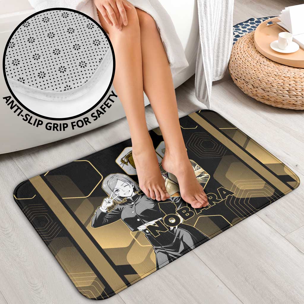 Nobara Kugisaki Jujutsu Kaisen Gold Hexagon Design Bathroom Set with Confident Expressions and Manga Style Art - The Mazicc