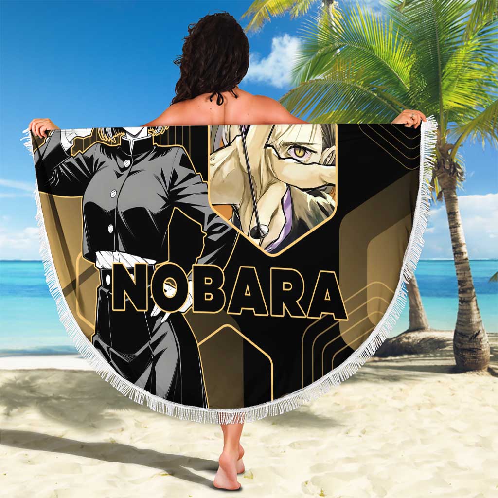 Nobara Kugisaki Jujutsu Kaisen Gold Hexagon Design Beach Blanket with Confident Expressions and Manga Style Art - The Mazicc