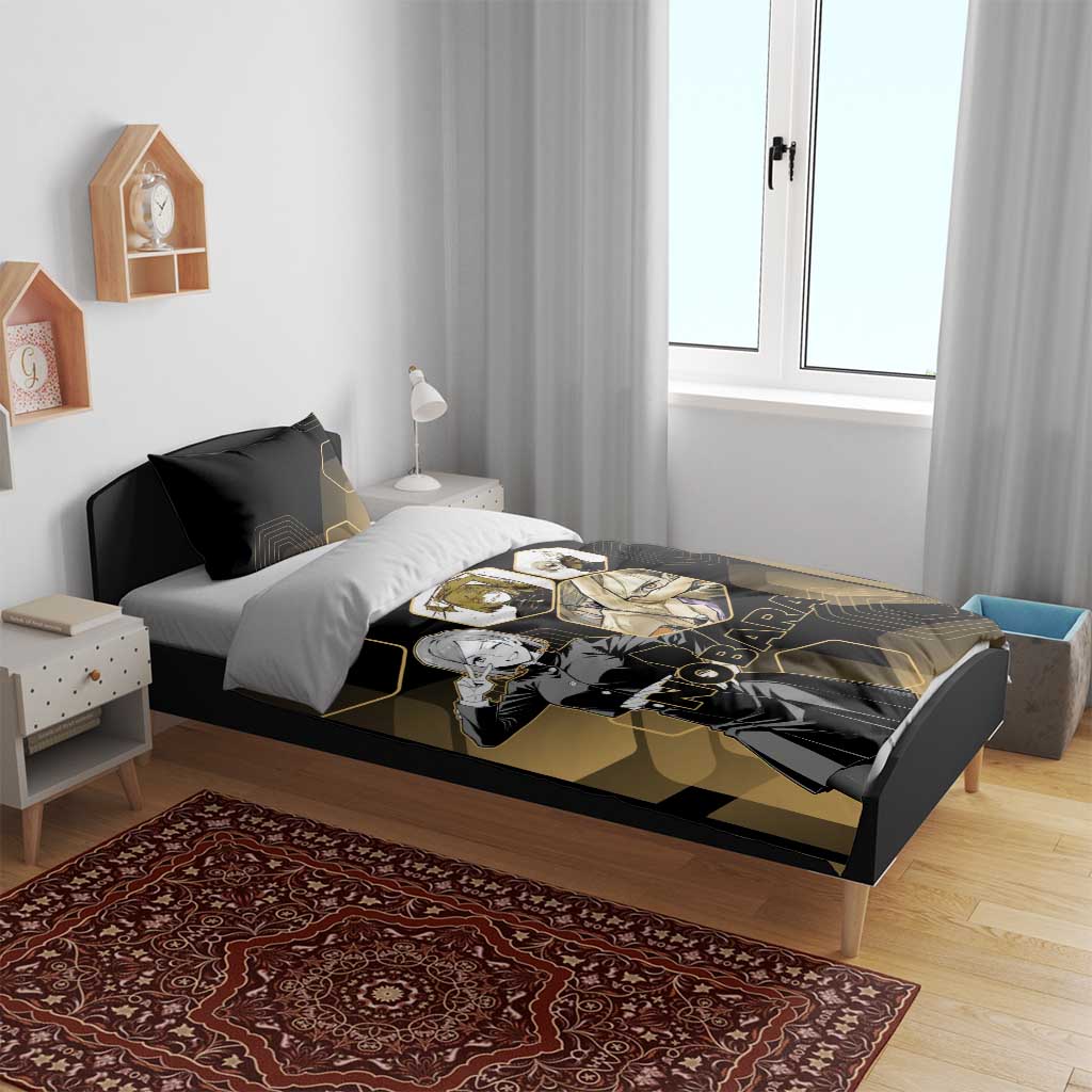 Nobara Kugisaki Jujutsu Kaisen Gold Hexagon Design Bedding Set with Confident Expressions and Manga Style Art - The Mazicc
