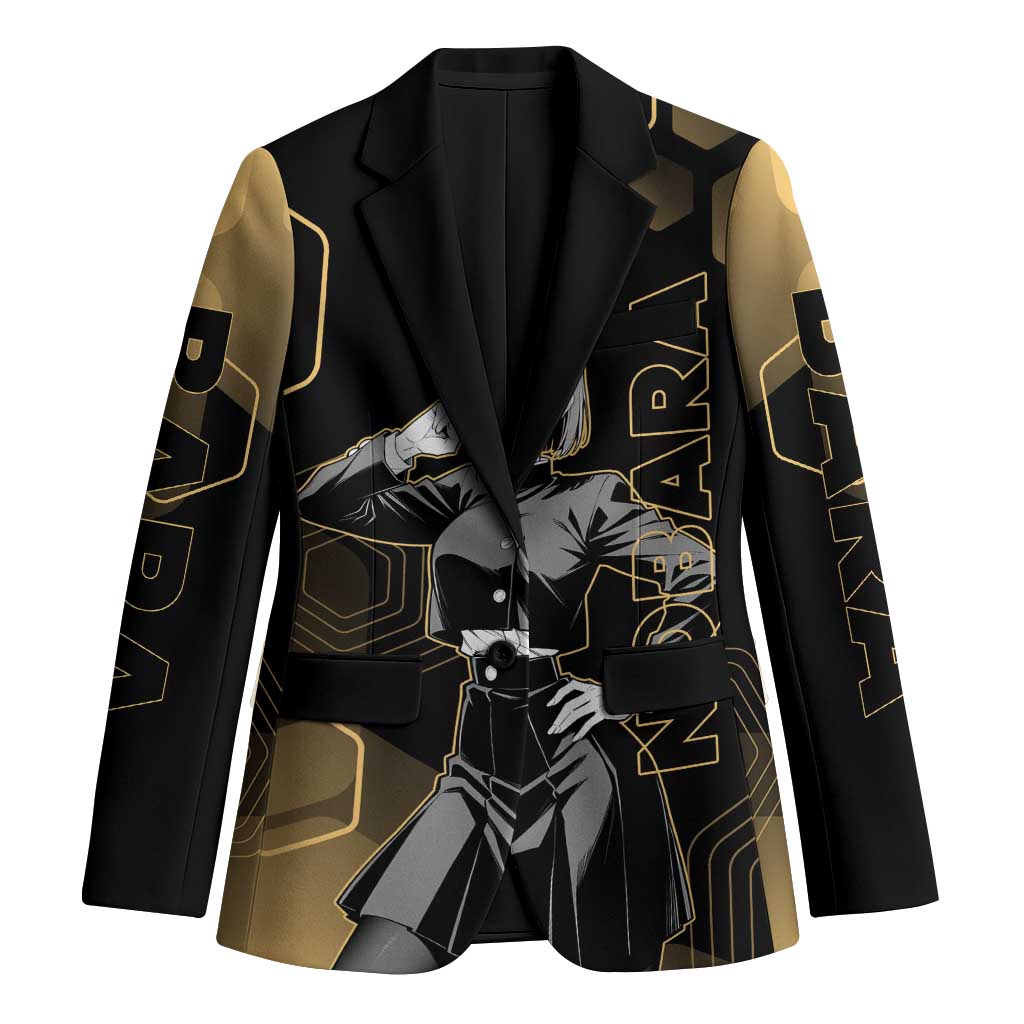 Nobara Kugisaki Jujutsu Kaisen Gold Hexagon Design Blazer with Confident Expressions and Manga Style Art - The Mazicc