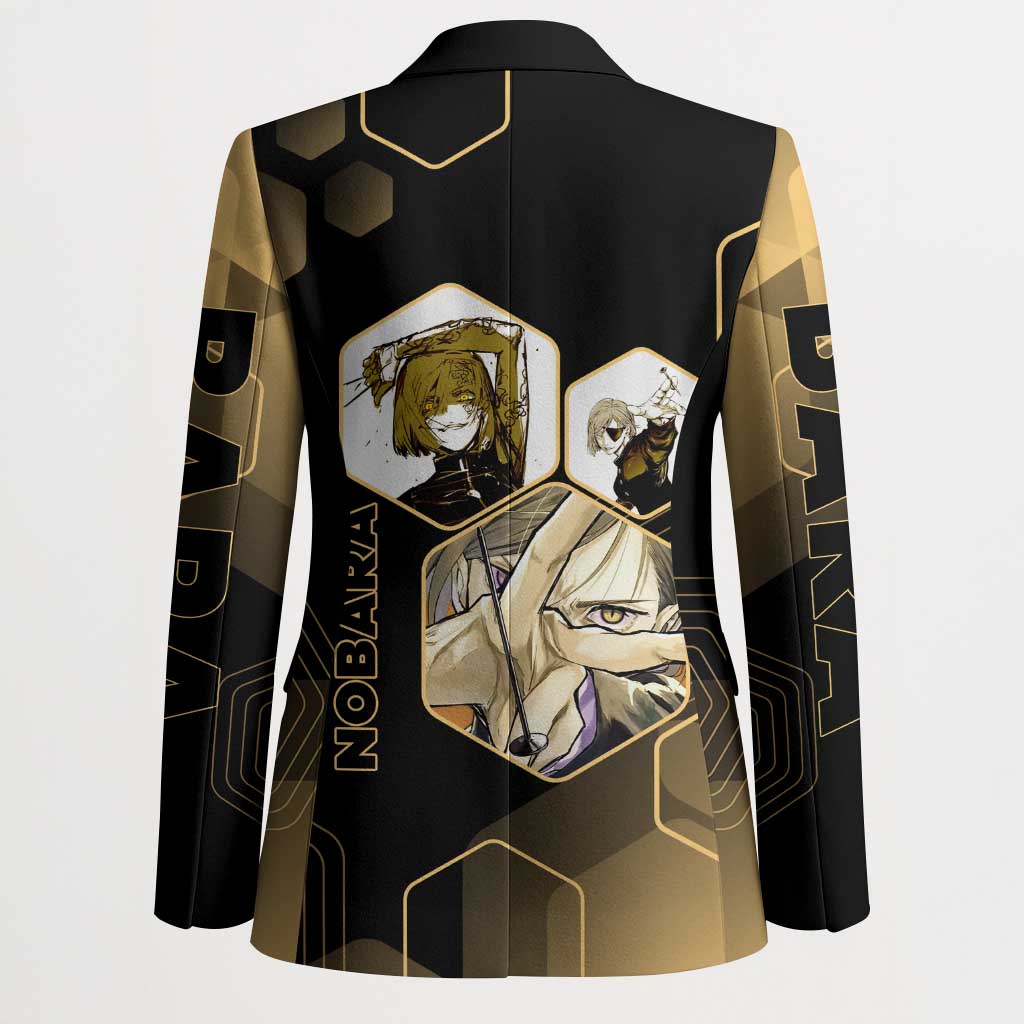 Nobara Kugisaki Jujutsu Kaisen Gold Hexagon Design Blazer with Confident Expressions and Manga Style Art - The Mazicc