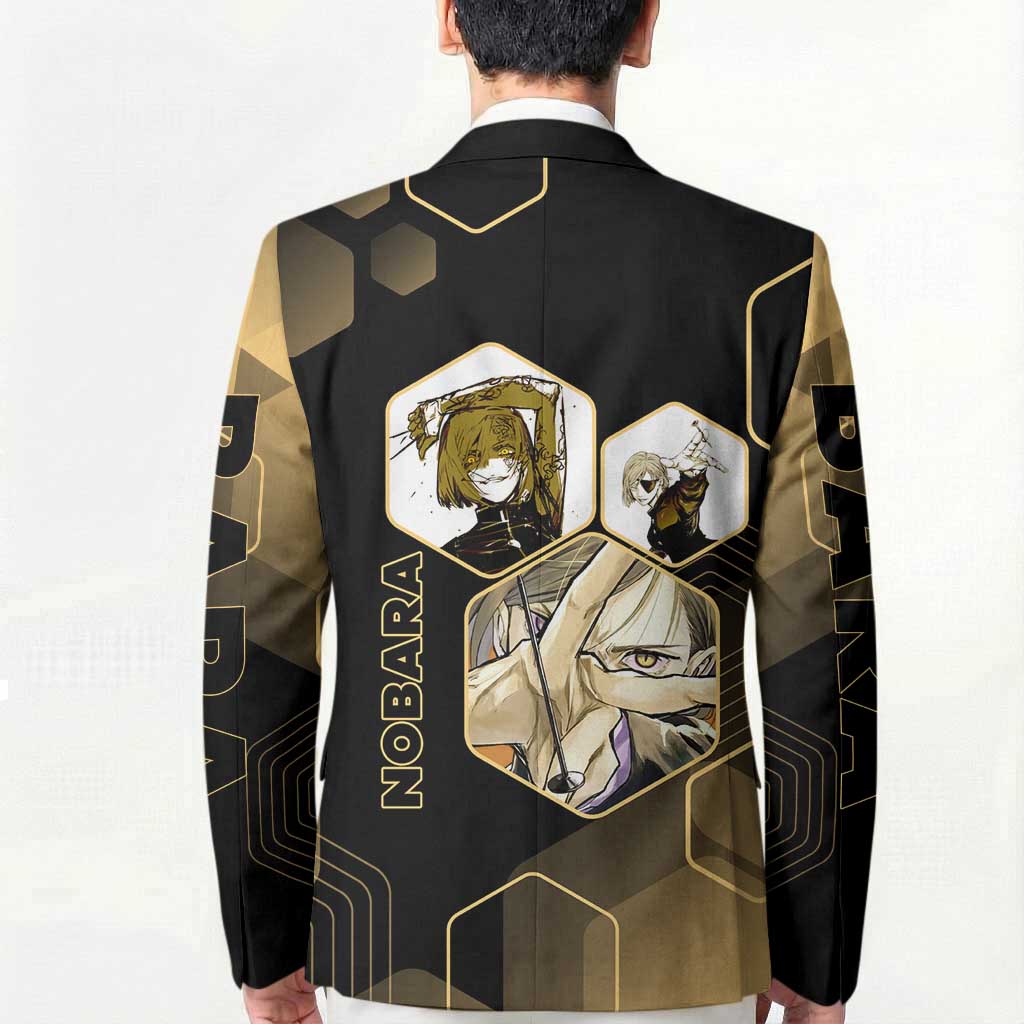 Nobara Kugisaki Jujutsu Kaisen Gold Hexagon Design Blazer with Confident Expressions and Manga Style Art - The Mazicc