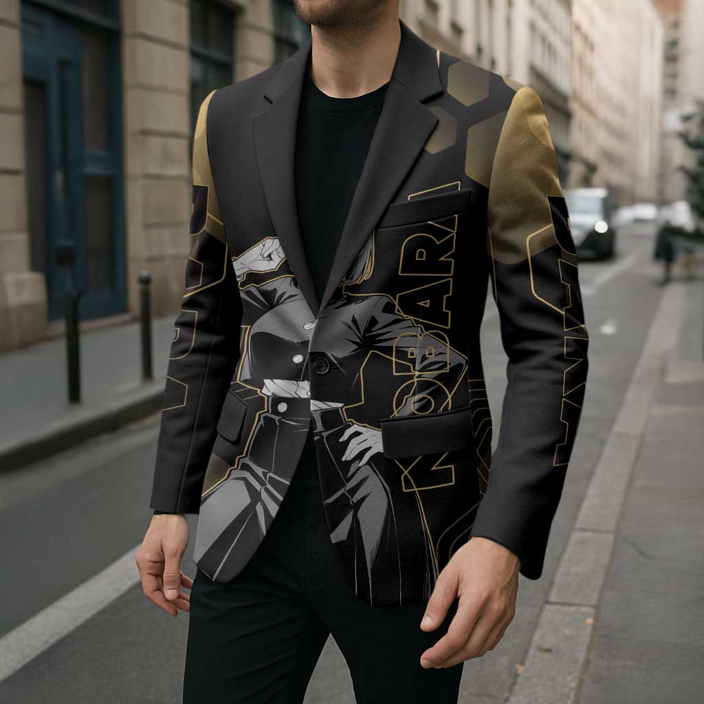 Nobara Kugisaki Jujutsu Kaisen Gold Hexagon Design Blazer with Confident Expressions and Manga Style Art - The Mazicc
