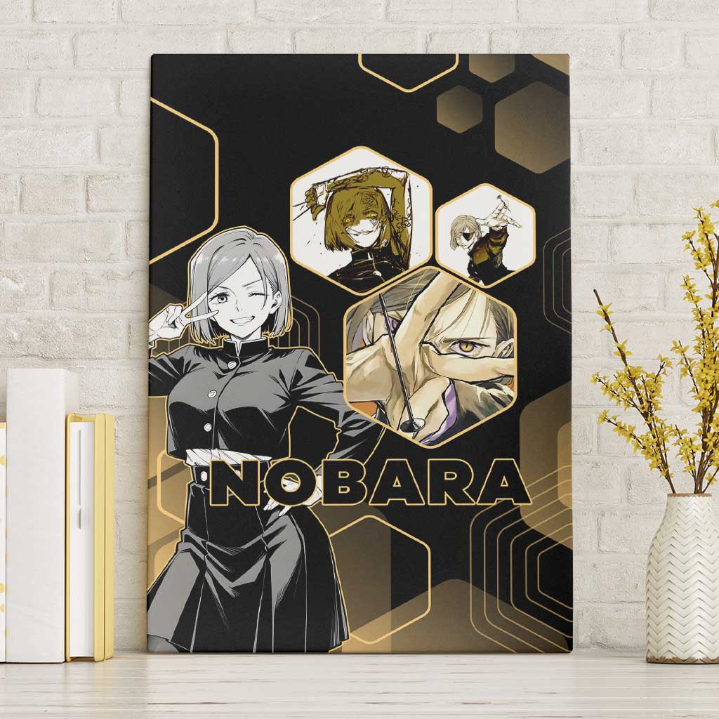 Nobara Kugisaki Jujutsu Kaisen Gold Hexagon Design Canvas Wall Art with Confident Expressions and Manga Style Art - The Mazicc