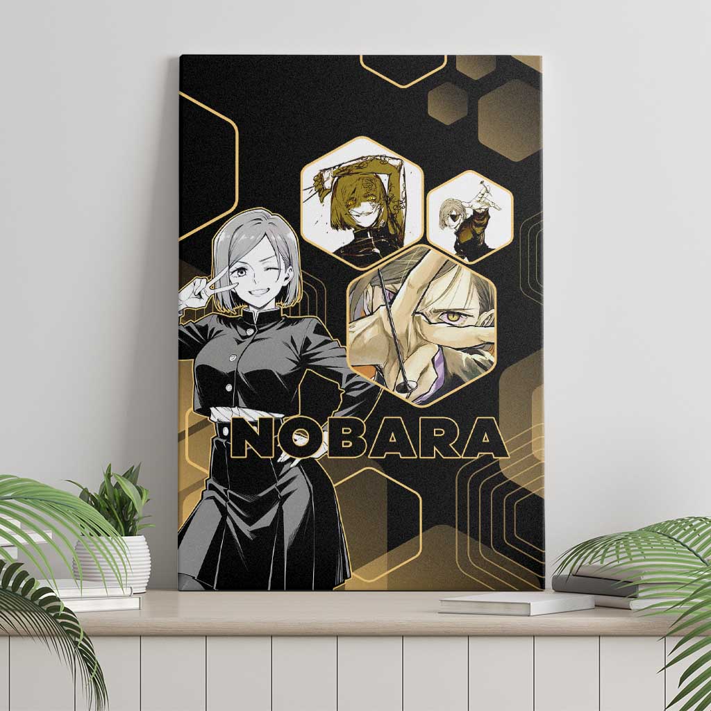 Nobara Kugisaki Jujutsu Kaisen Gold Hexagon Design Canvas Wall Art with Confident Expressions and Manga Style Art - The Mazicc