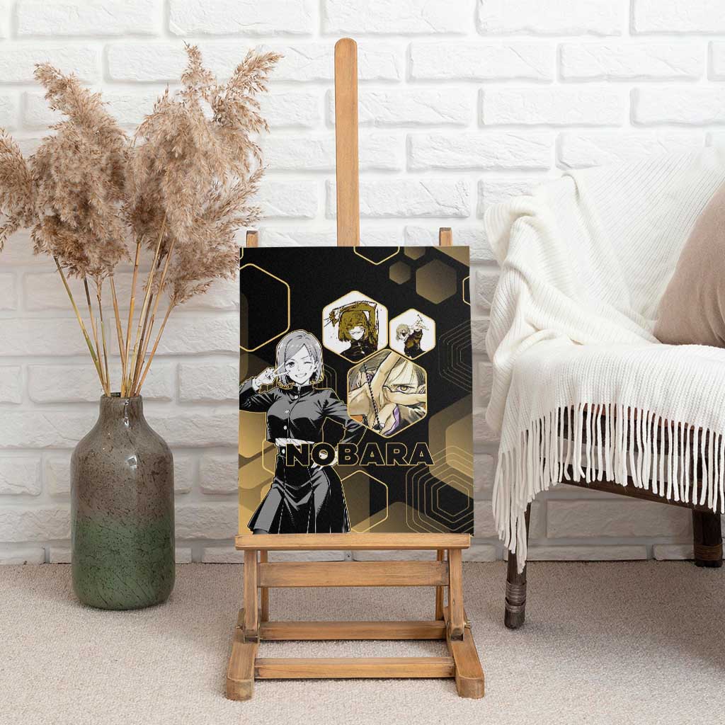 Nobara Kugisaki Jujutsu Kaisen Gold Hexagon Design Canvas Wall Art with Confident Expressions and Manga Style Art - The Mazicc